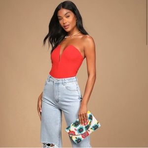 Lulu’s red deep V bodysuit